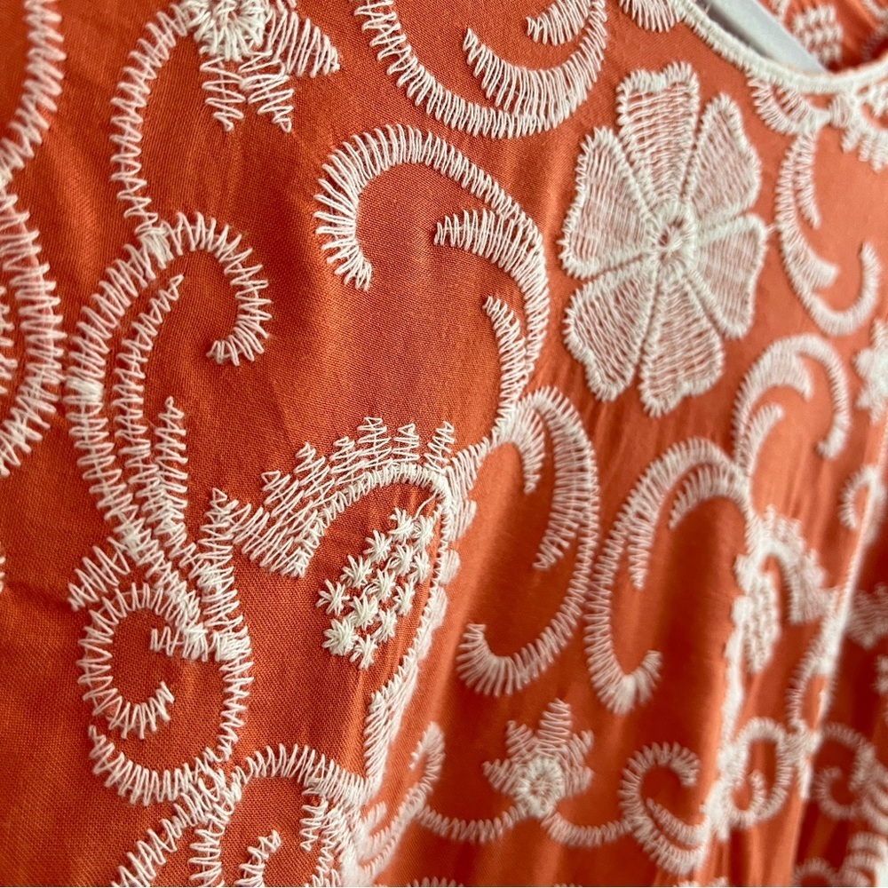 Anthropologie Solitaire Embroidered Blouse Top SMALL Orange white Womens NWOT - Picture 4 of 8